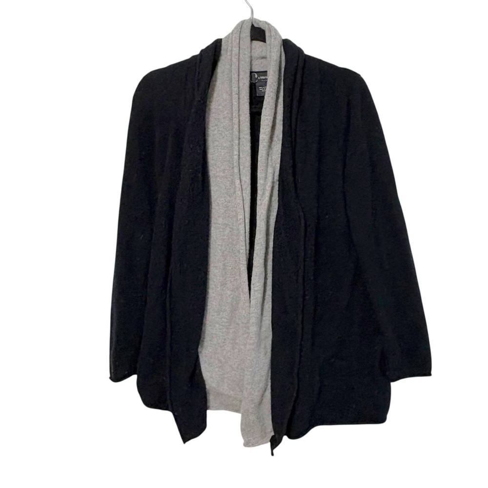 Bloomingdale’s Sz Large Cashmere Black Gray Open Front Layered Cardigan Neutral